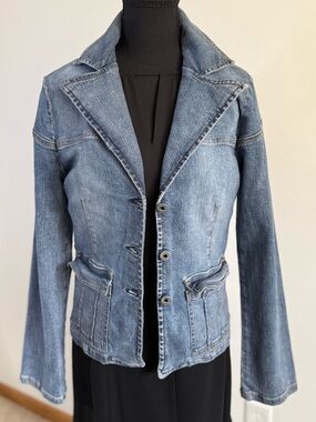GUESS Denim Jacket Cropped Stretch Y2K Blue Jean Jacket Women M